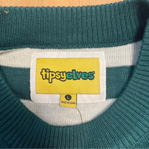 Tipsy Elves Men’s Large Stocking Sweater Green White Ugly Christmas Stripes New - Picture 5 of 8